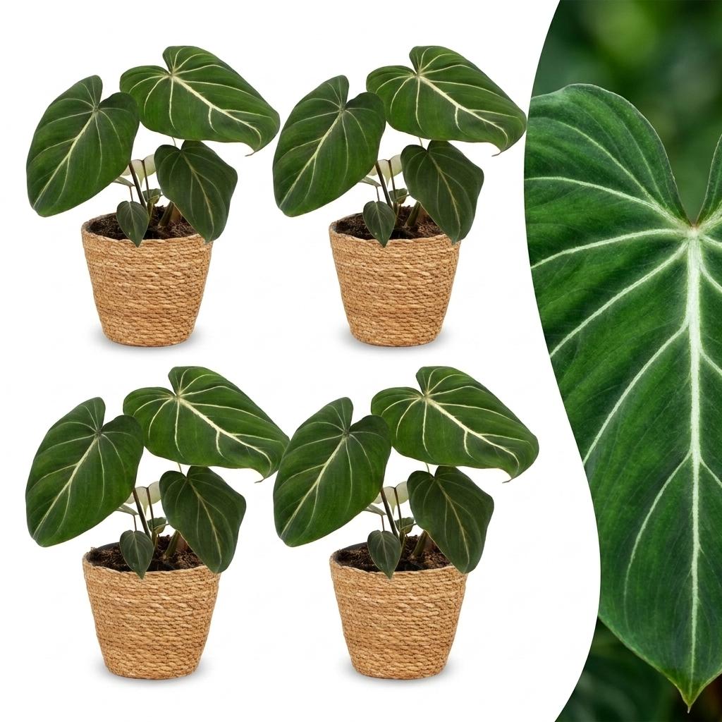 Philodendron Gloriosum - Gloriosum Philodendron - 4 Pflanzen - mit Korb - Topf 12cm - Höhe - 25cm
