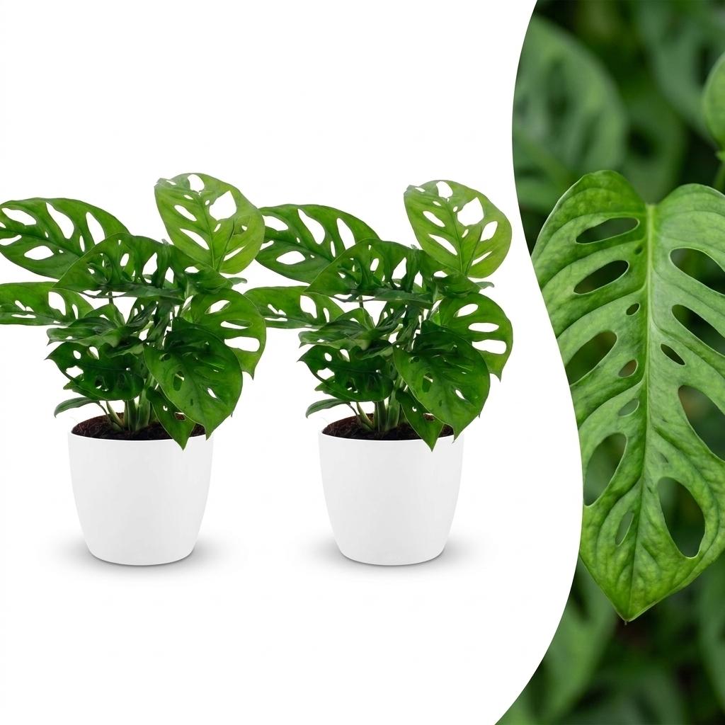 Monstera Adansonii - Monstera Adansonii - 2 Pflanzen - mit Potter Wit - Topf 12cm - Höhe - 25cm