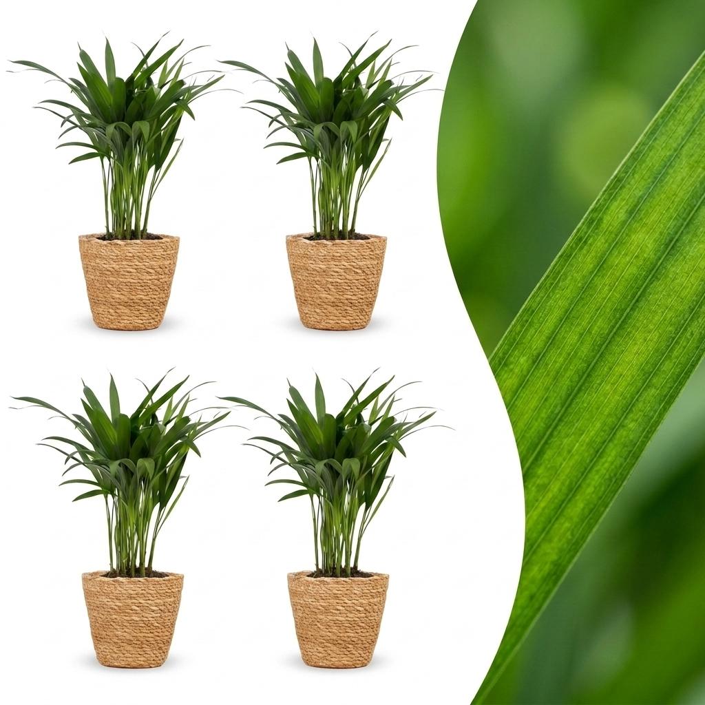 Areca Lutescens - Goldfruchtpalme - 4 Pflanzen - mit Korb - Topf 12cm - Höhe - 45cm