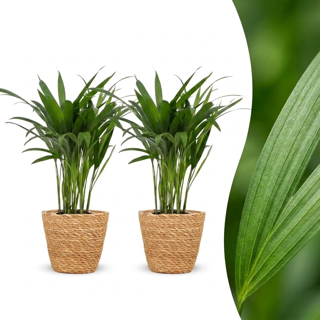 Areca Lutescens - Goldfruchtpalme - 2 Pflanzen - mit Seegraskorb - Topf 12cm - Höhe 45cm