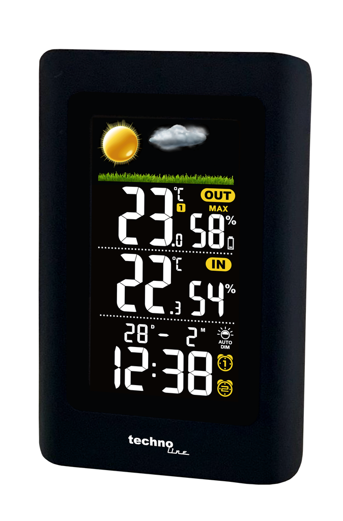 WS6447 Wetterstation mit Außensender, Innen- und Außentemperatur, Luftfeuchtigkeit, Wettervorhersage, 2 Weckalarme, Schlummerfunktion, Min/Max-Speicher, Uhrzeit und Datum