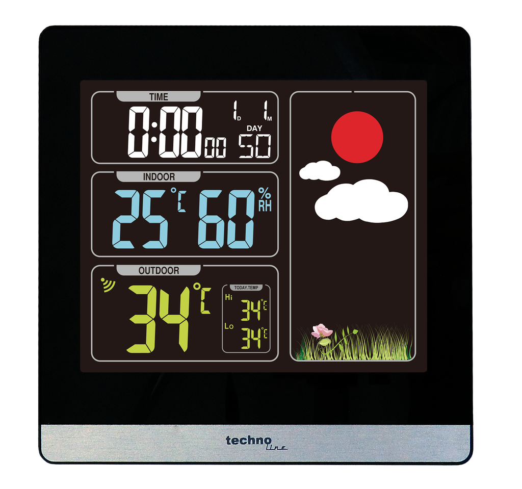 WS6448 LED Funkwetterstation, farbiges Display, Innen- und Außentemperatur, Luftfeuchte, Wettervorhersage