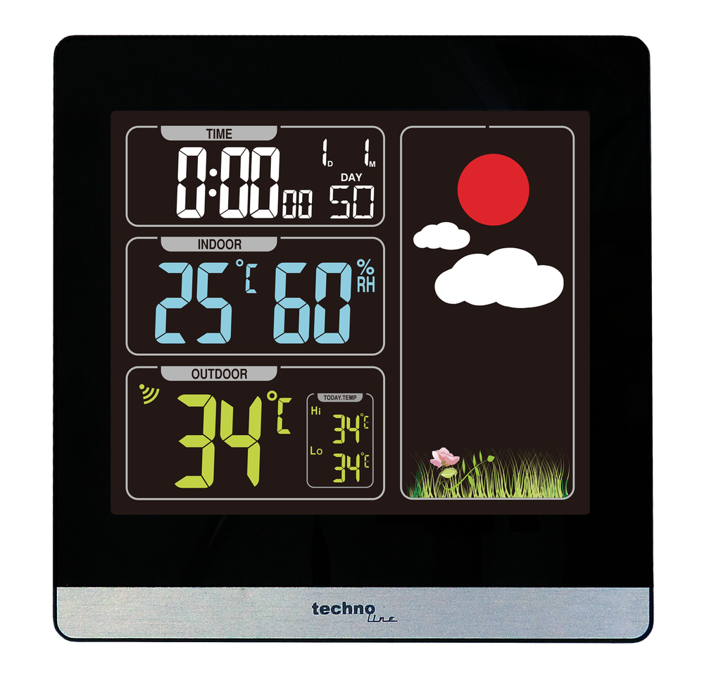 WS6448 LED Funkwetterstation, farbiges Display, Innen- und Außentemperatur, Luftfeuchte, Wettervorhersage