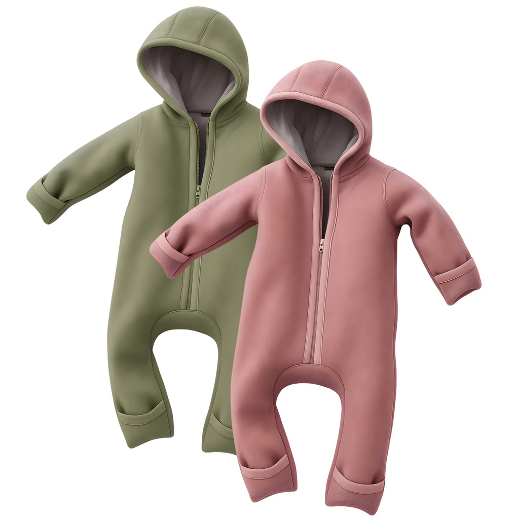 Alavya Home Walkoverall 86/92 Bio-Schurwolle - 2er-Set, Rosa und Khaki