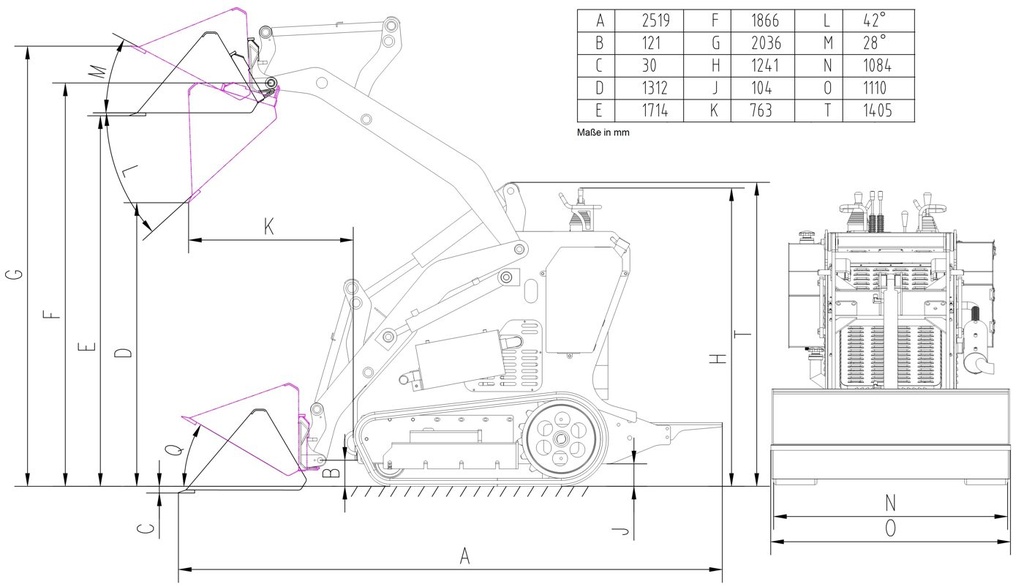 Multi-Lader Typ ML350 mit Ketten und Standardschaufel