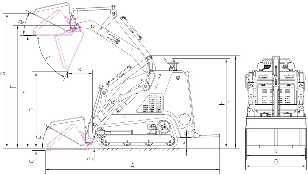 Multi-Lader Typ ML300 SCHMAL 970 mm mit Ketten und Standardschaufel