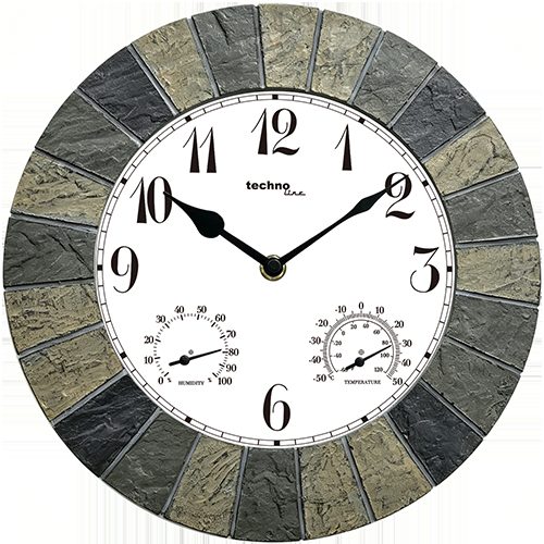 WT7015 Outdoor Wanduhr mit Thermometer und Hygrometer, analoge Gartenuhr für Terrasse und Balkon, Temperatur- und Luftfeuchtigkeitsanzeige, Quarzuhr, 1 x AA exklusive