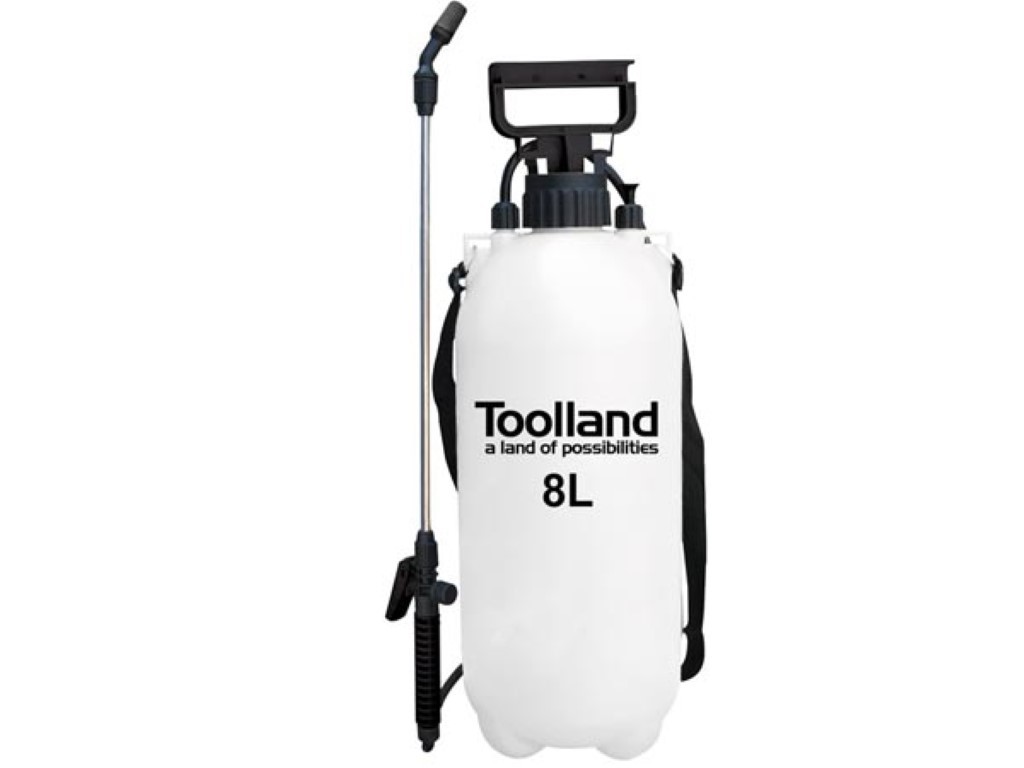 Drucksprüher, verstellbare Düse, Füllstandsanzeige, Gurt, 8 Liter, Pumpensystem, weiß/schwarz