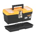 Werkzeugkasten 6,8 L kompakte Aufbewahrungsbox für Werkzeug mit herausnehmbarer Schale, 2 Deckelorganisatoren, Metallverschluss, klappbarer Griff, schwarz orange