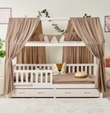 Alavya Home Hausbett CLOUD 90 x 200 cm Komplett-Set – Musselin Dekoset Braun + Schublade 90 x 200 cm + Kindermatratze COZY 90 x 200 cm (Kaltschaum)