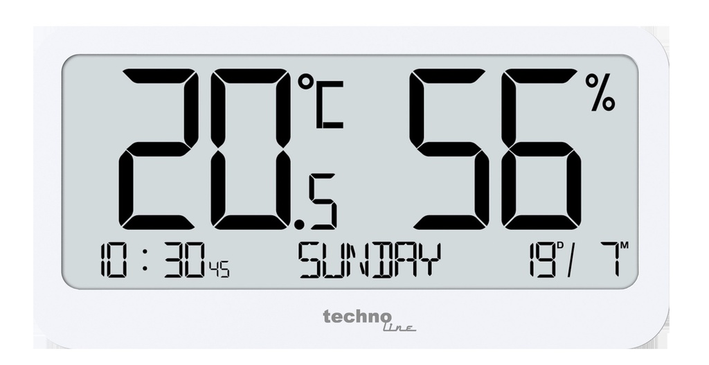 WS9455 Thermo-Hygrometer mit mit extrem scharfen Display ohne Verschwimmen der LCD Anzeige, selbst wenn der Winkel ungünstig ist, Innenthermometer & Hygrometer, Temperatur- und Luftfeuchtigkeitsanzeige, Max/Min-Werte, Kalender, großes LCD-Display, weiß