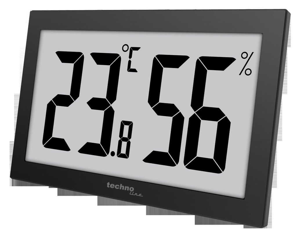 WS9465 Bürothermometer, Thermometer - Hygrometer, Temperatur- und Luftfeuchteüberwachung, sehr gut ablesbares Display, schwarz, mit etra großer Anziege für Büro, Hotel, Foyer, Zuhause