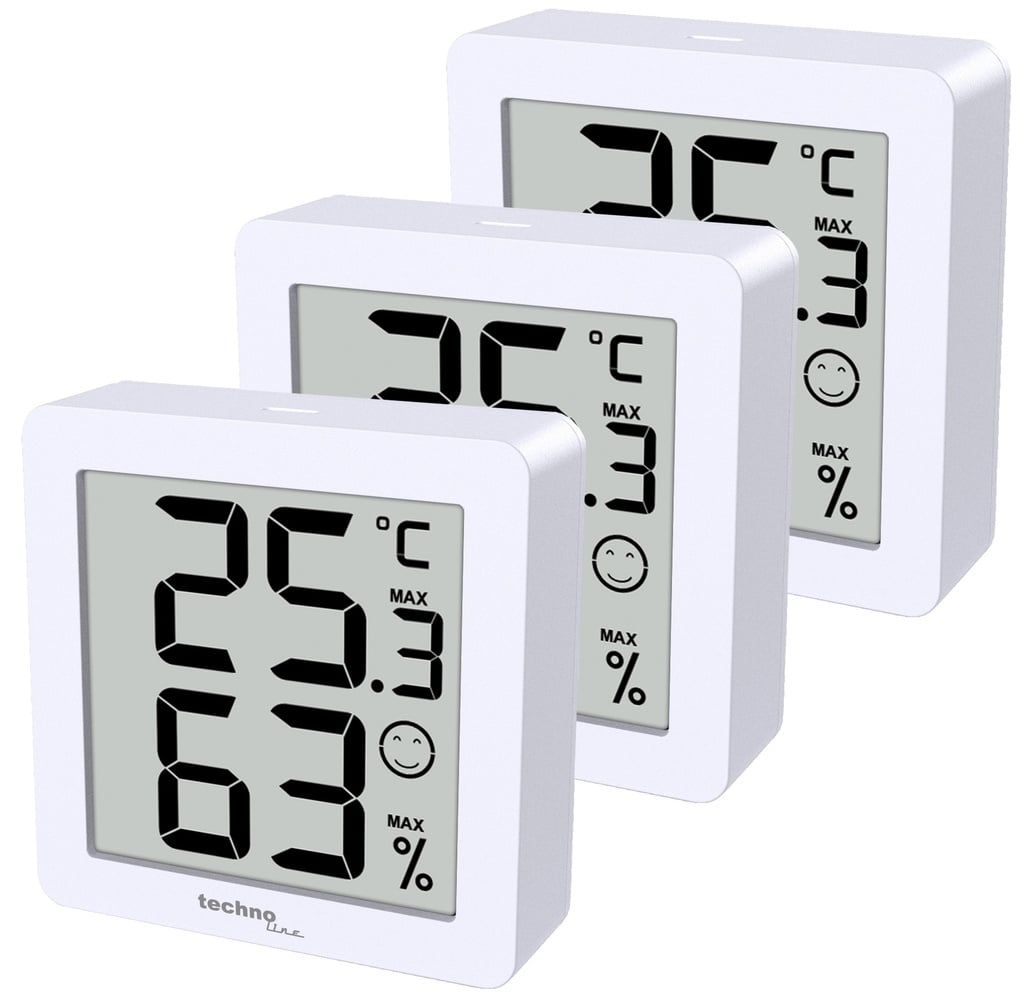 WS9425 Thermo-Hygrometer 3er Set weiß – Digitales Thermometer & Hygrometer für Innenräume, Temperatur- und Luftfeuchtigkeitsmesser, MIN/MAX, Komfortanzeige, Magnet & Wandhalterung