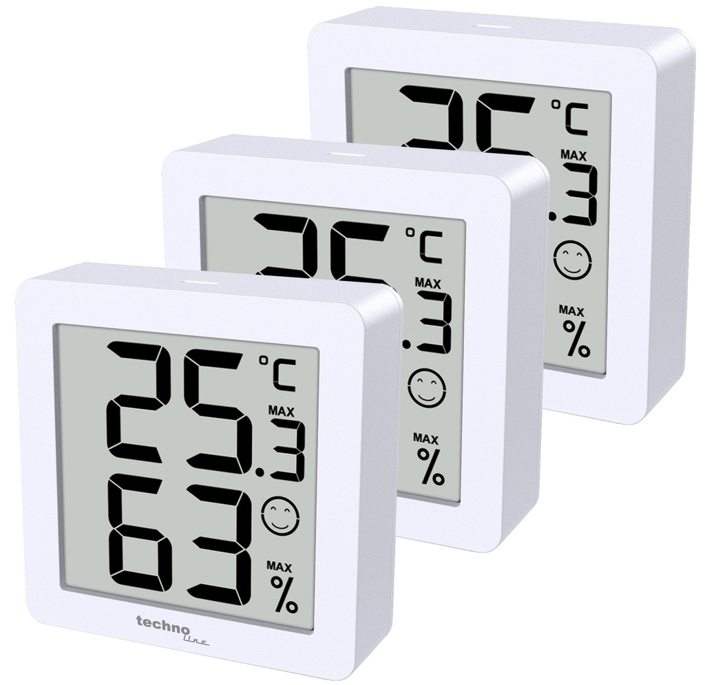 WS9425 Thermo-Hygrometer 3er Set weiß – Digitales Thermometer & Hygrometer für Innenräume, Temperatur- und Luftfeuchtigkeitsmesser, MIN/MAX, Komfortanzeige, Magnet & Wandhalterung