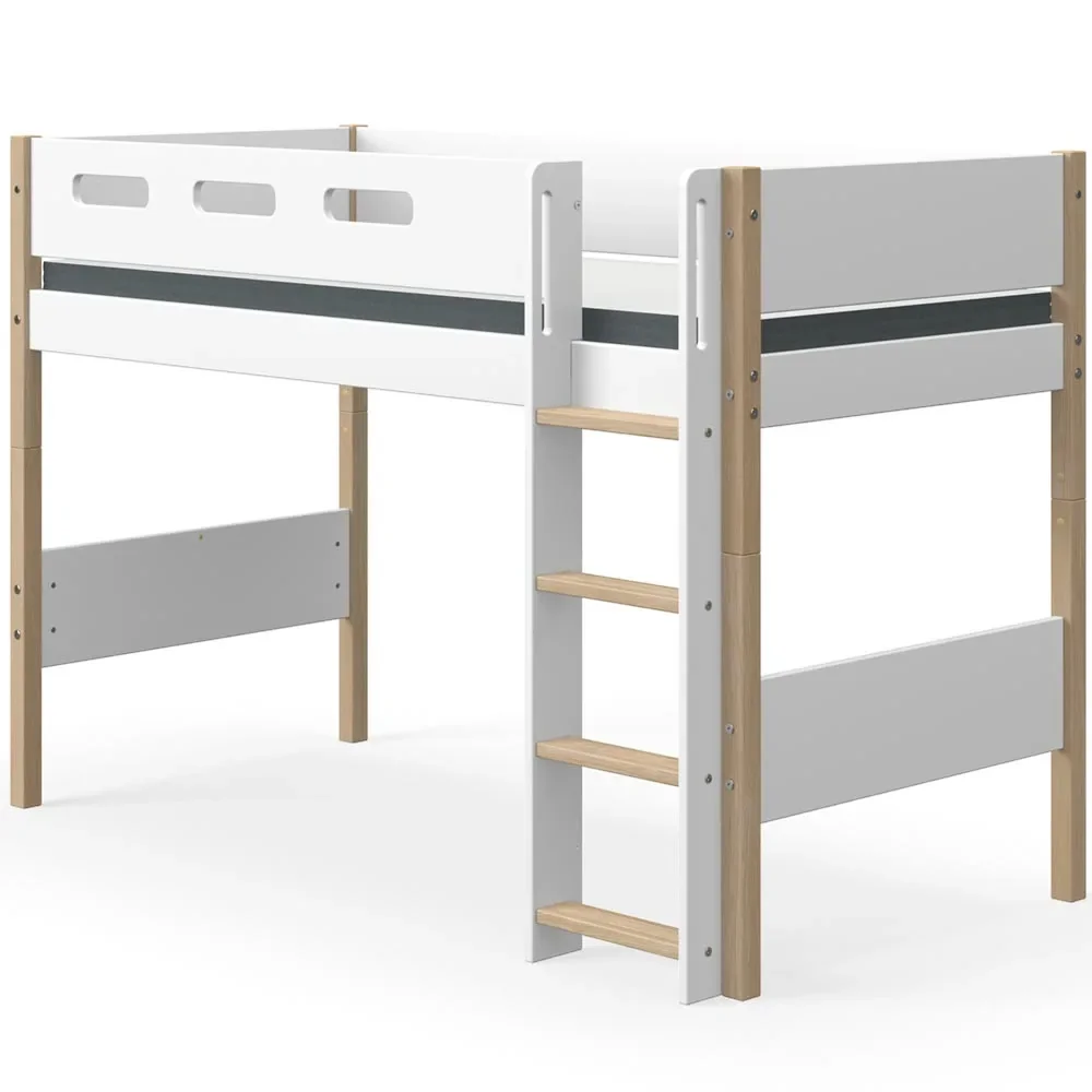 Flexa Nor mittelhohes Bett Leiter gerade weiß / Eiche