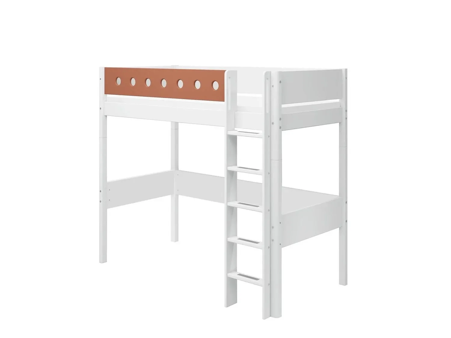 FLEXA Modulares Etagenbett, Hochbett, Halbhohes bett für Kinder - MDF und Kiefer, 90x200 cm, Mit Rutschfester Leiter, Farbe: Weiß/Errröten