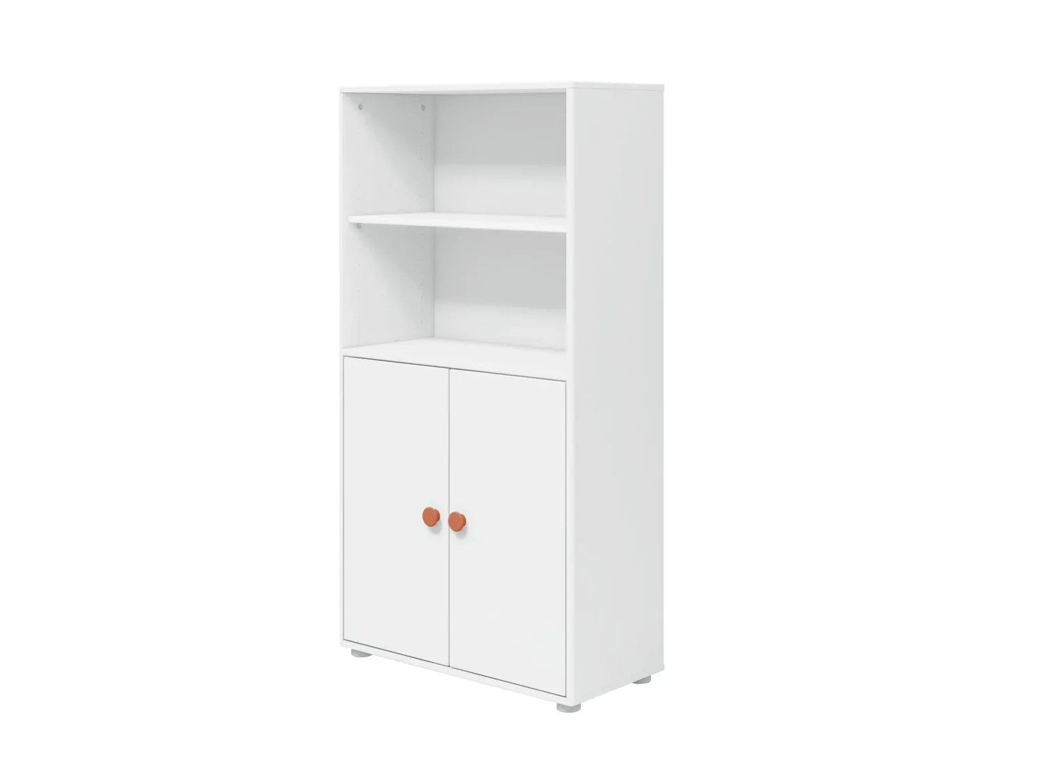 FLEXA Bücherregal, Bücherwand - Midi, 2 Türen, 72 cm x 138 cm, Farbe: Weiß/Errröten