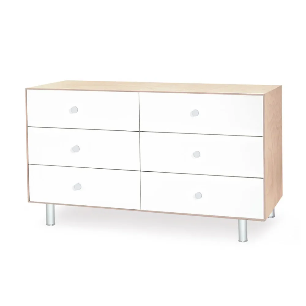 Oeuf Kommode Merlin 6 Schubkästen weiß/Birke Füße Classic