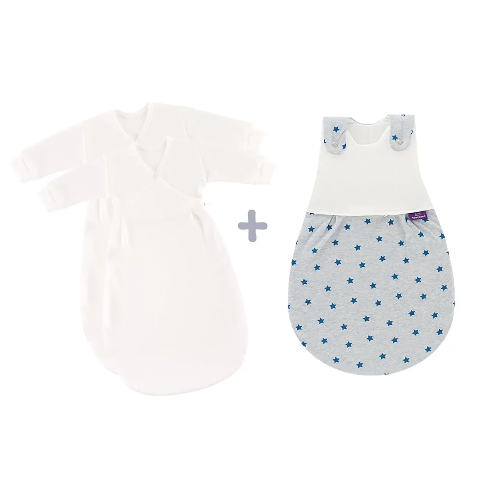 Träumeland Liebmich Baby Schlafsack, Schlummersack, Innenschlafsack 3 tlg. Set - Sternentraum Blau, Grösse: 80/86