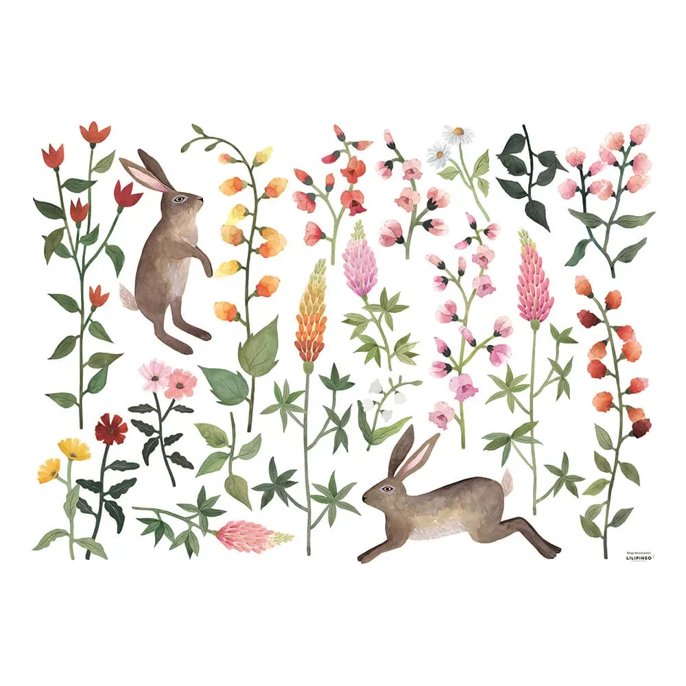 Lilipinso Wandsticker L Hasen im Blumenmeer bunt