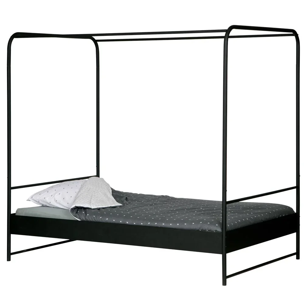 WOOOD Metall Himmelbett schwarz 120 x200