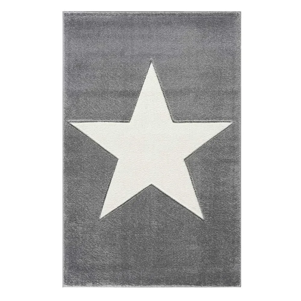 Livone Kinderteppich Stern weiss auf grau, Teppichgrösse: 160 x 230 cm