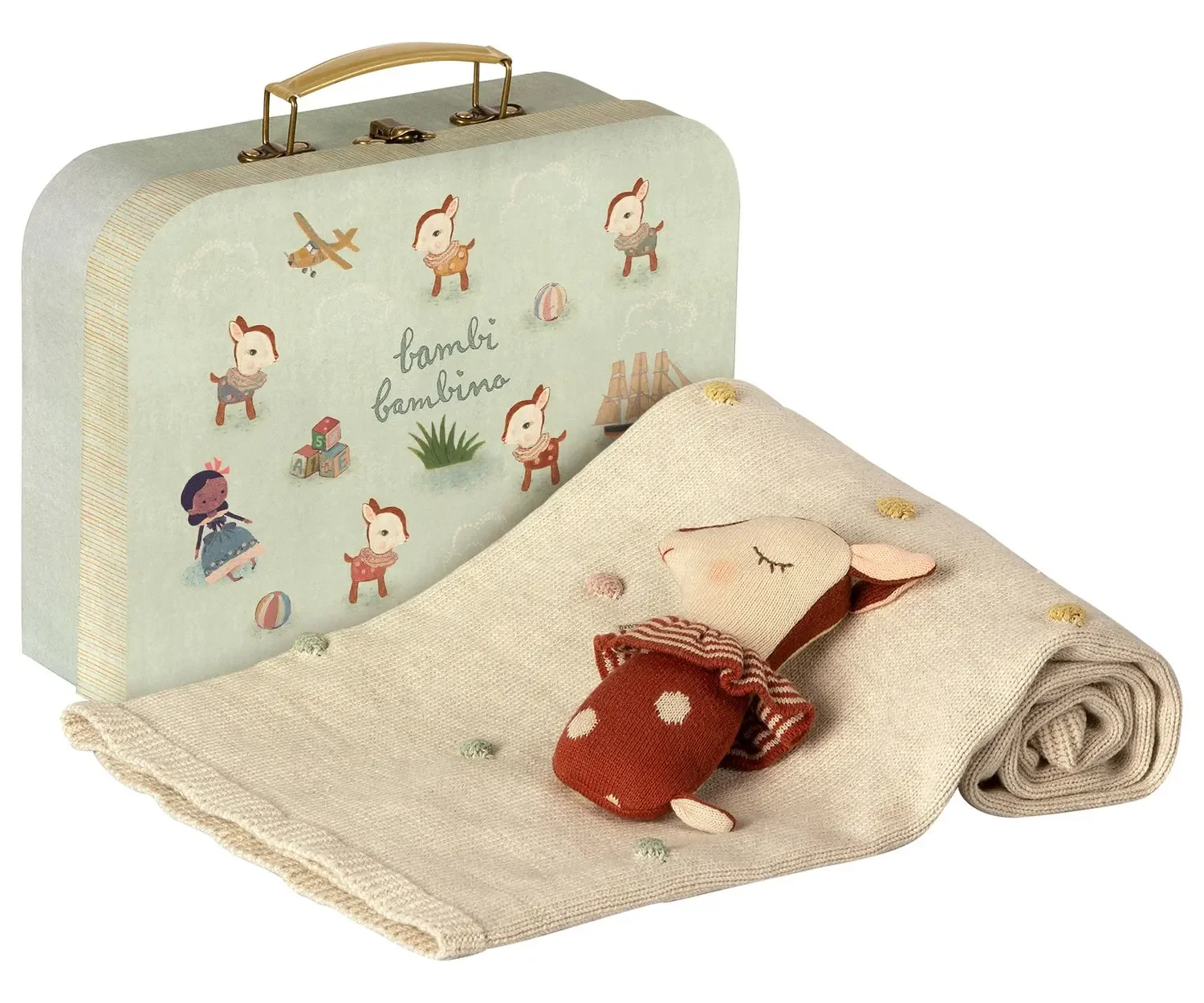 Maileg Baby Geschenk-Set: Kuscheltier und Babyrassel, Rosa, Farbe: Rusty