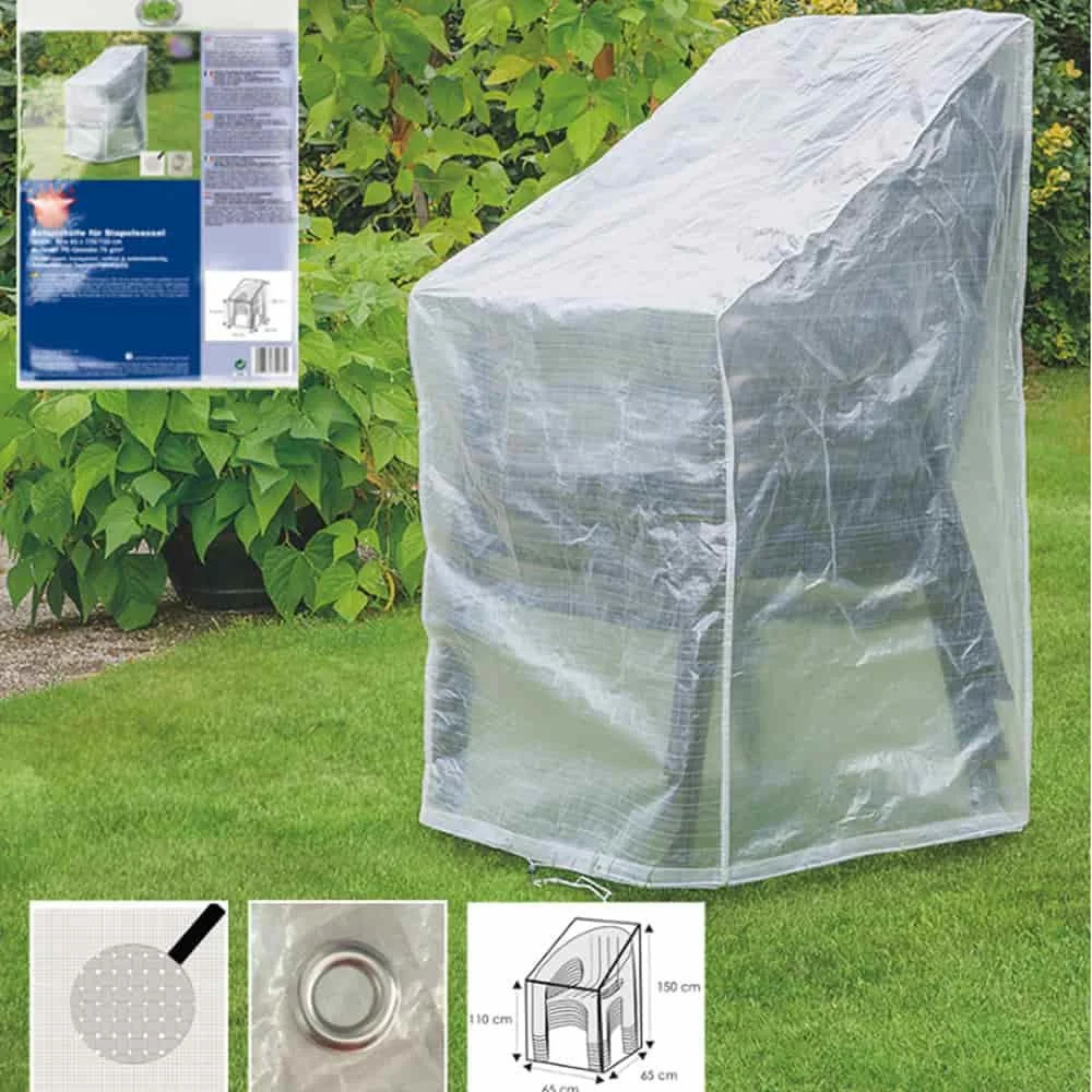 Schutzhülle Gartenmöbel, Abdeckhaube, transparent, für Stapelsessel ca. 65x65x110/150cm