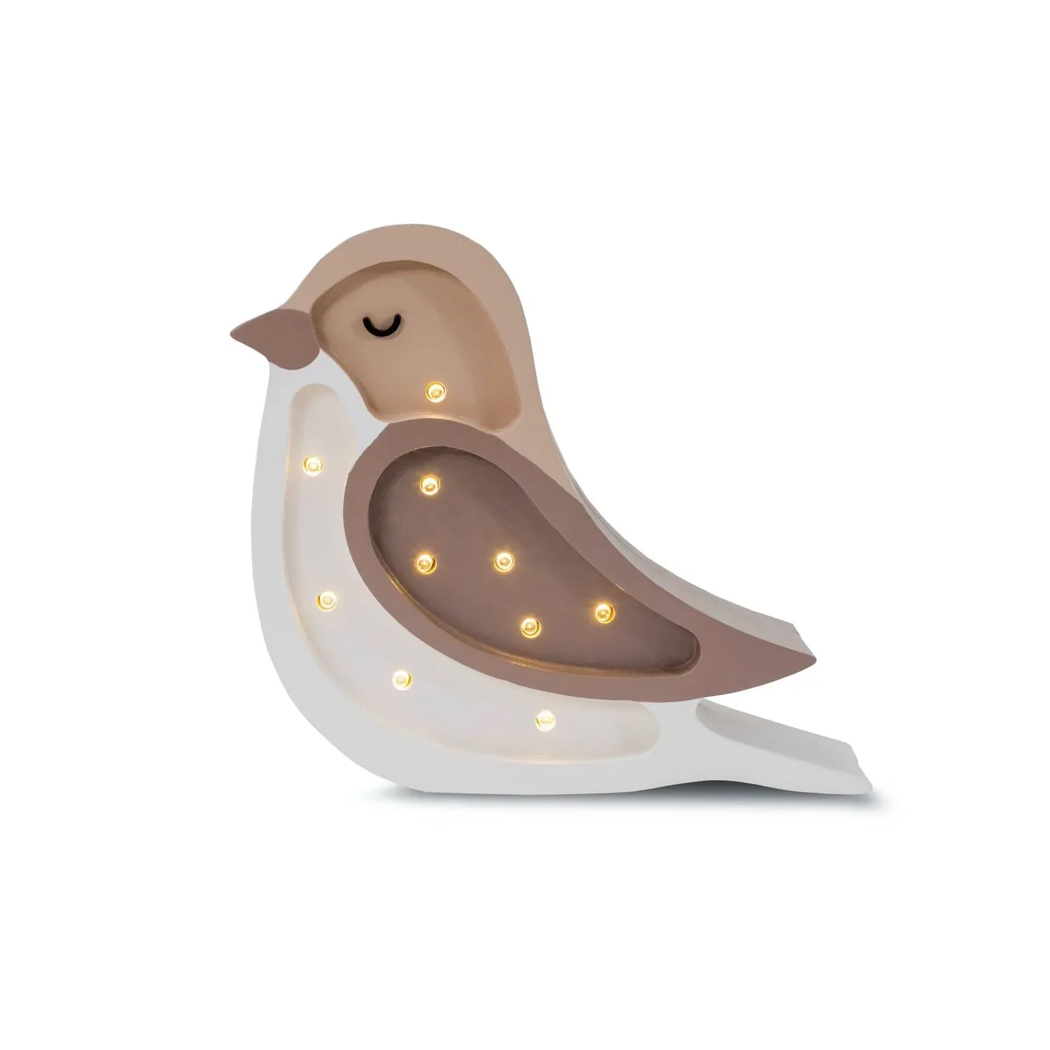 Little Lights Nachtlicht Kinder, Nachtlampe Mini-Vogel - 100% Kiefernholz natur, Farbe: Kaffeebeige