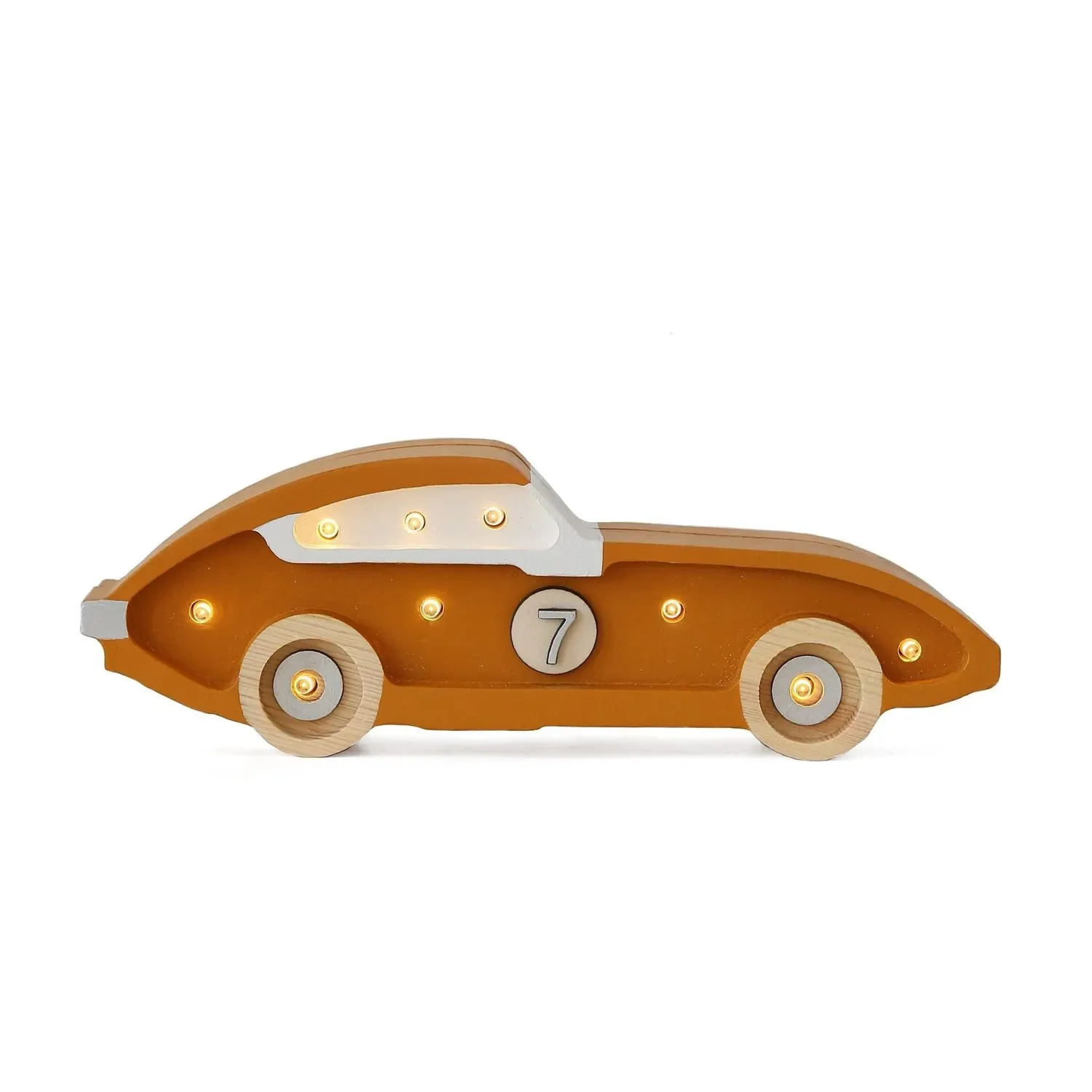 Little Lights Nachtlicht Kinder, Nachtlampe Mini-Rennwagen - 100% Kiefernholz natur, Farbe: Senf