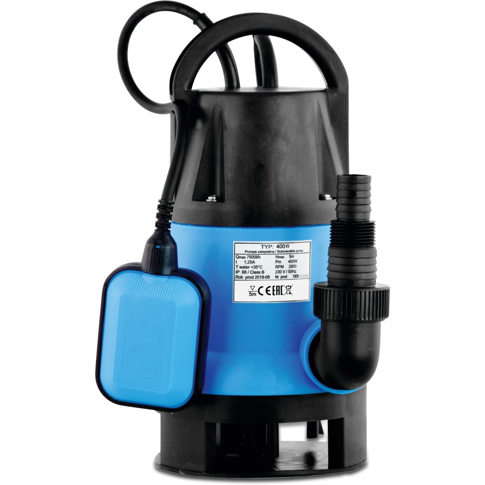 Tauchpumpe, Brunnenpumpe, Unterwasserpumpe 1" x 1 1/2" x 1" Schlauchtülle x Außengewinde x Schlauchtülle, 2,5A, 230VAC, Blau, Typ IP 750