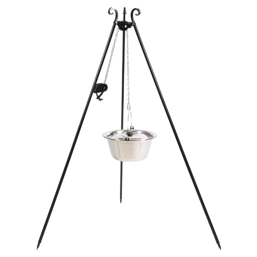 Feuertopf Dreibein Set, mit Edelstahl Kessel 14L, Grill