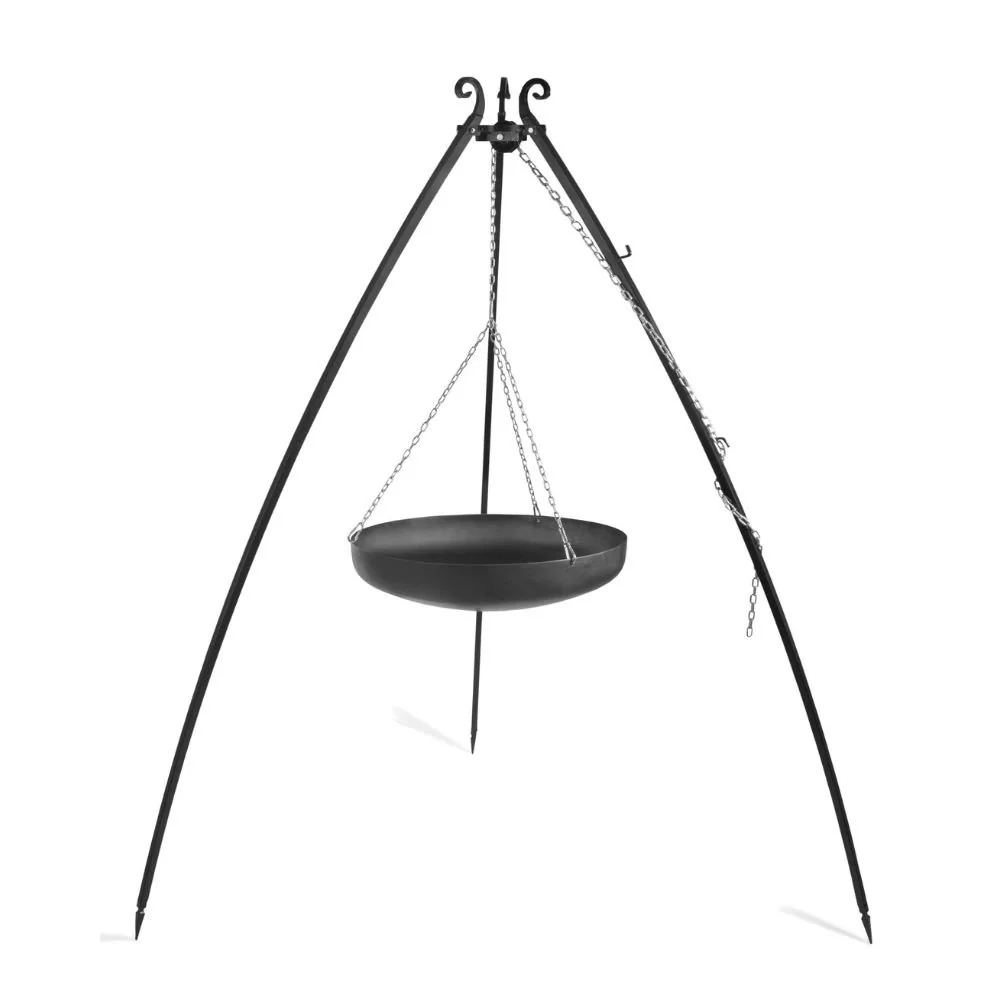 Dreibein Kochstelle, Feuerstelle mit Dreibein, Outdoor Wok 70 cm, Stahl Wok