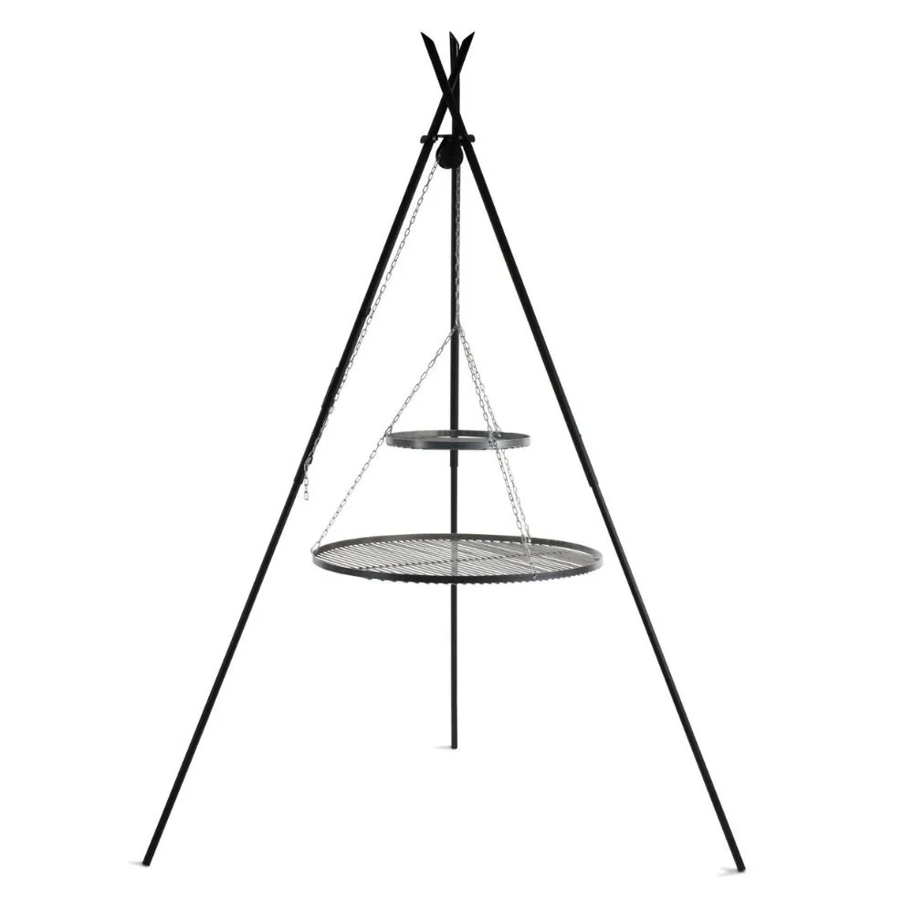 Schwenkgrill Dreibein, Gartengrill mit Doppelrost, Naturstahl, 210cm