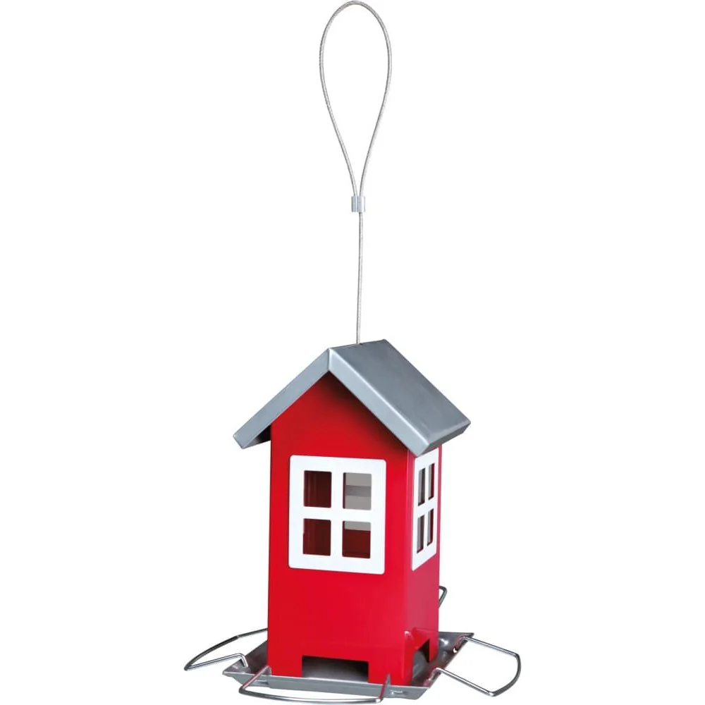 Futterhaus, Vogelhaus zum Aufhängen, rot, Metall