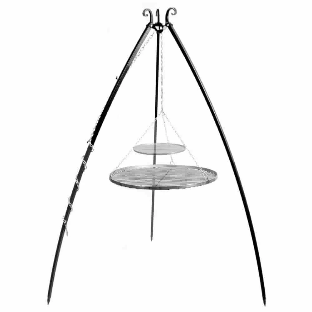 Schwenkgrill Set, Gartengrill Dreibein, 200 cm, Doppelrost 80/40 cm