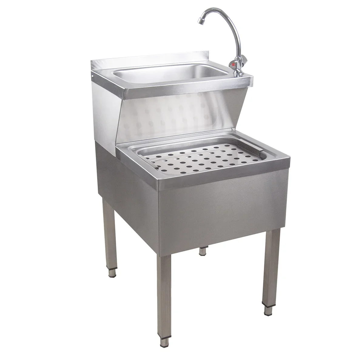 Ausgussbecken, Waschbecken - Edelstahl, mit Mischarmatur und Siphon, für Hygiene & Effizienz