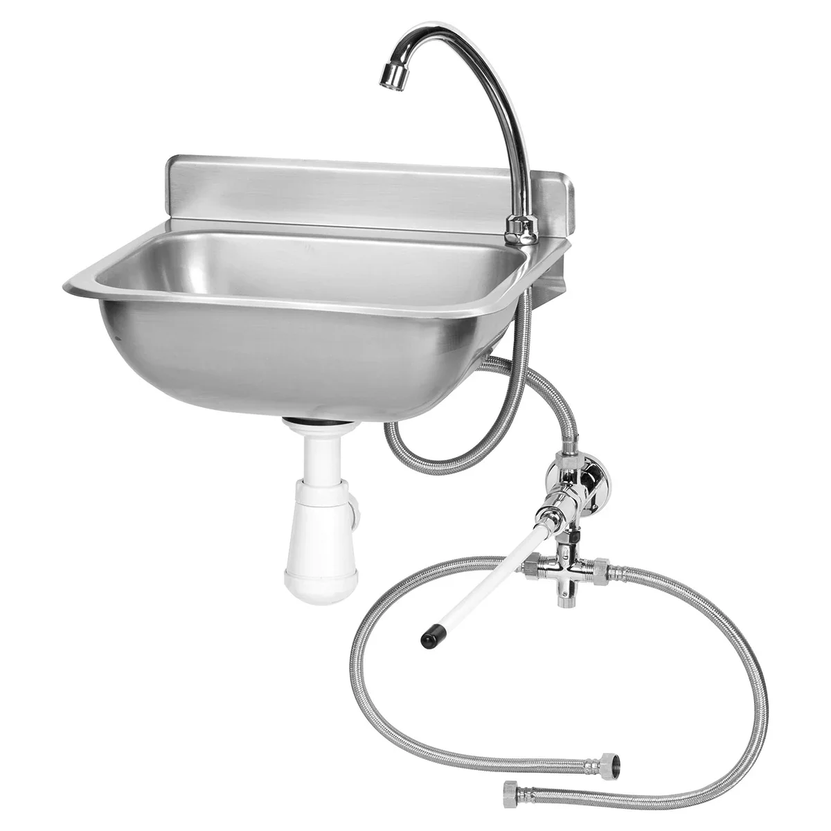 Ausgussbecken, Handwaschbecken Gastro, mit Kniebedienung, Edelstahl, 375x310x190 mm