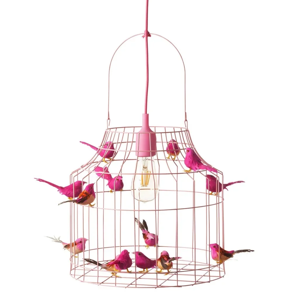 Dutch Dilight Pendellampe rosa Vögelchen rosa, Größe: klein 42 x 24 cm
