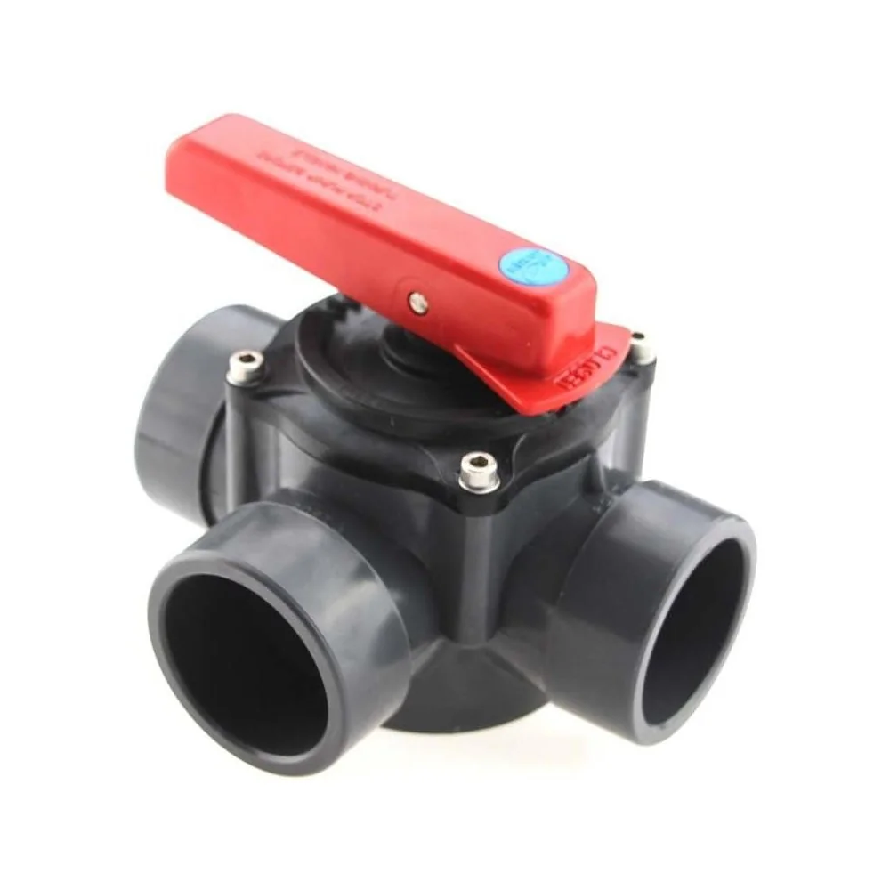 3 Wege Hahn PVC, PVC-U Zylinderhahn 50/63mm, Klebemuffe, grau, 6 bar