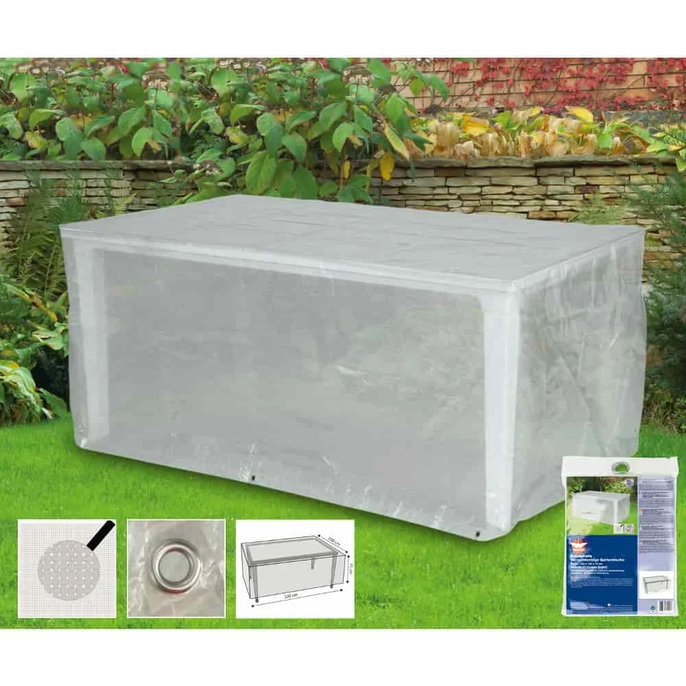 Schutzhülle Gartentisch Rechteckig, 220x100x75cm, Abdeckplane Tisch, Transparent