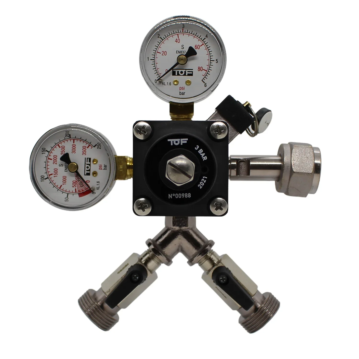 Druckminderer, Druckregler, Druckreduzierventil - CO2 für Bier Zapfanlage 3 bar, 2-leitig