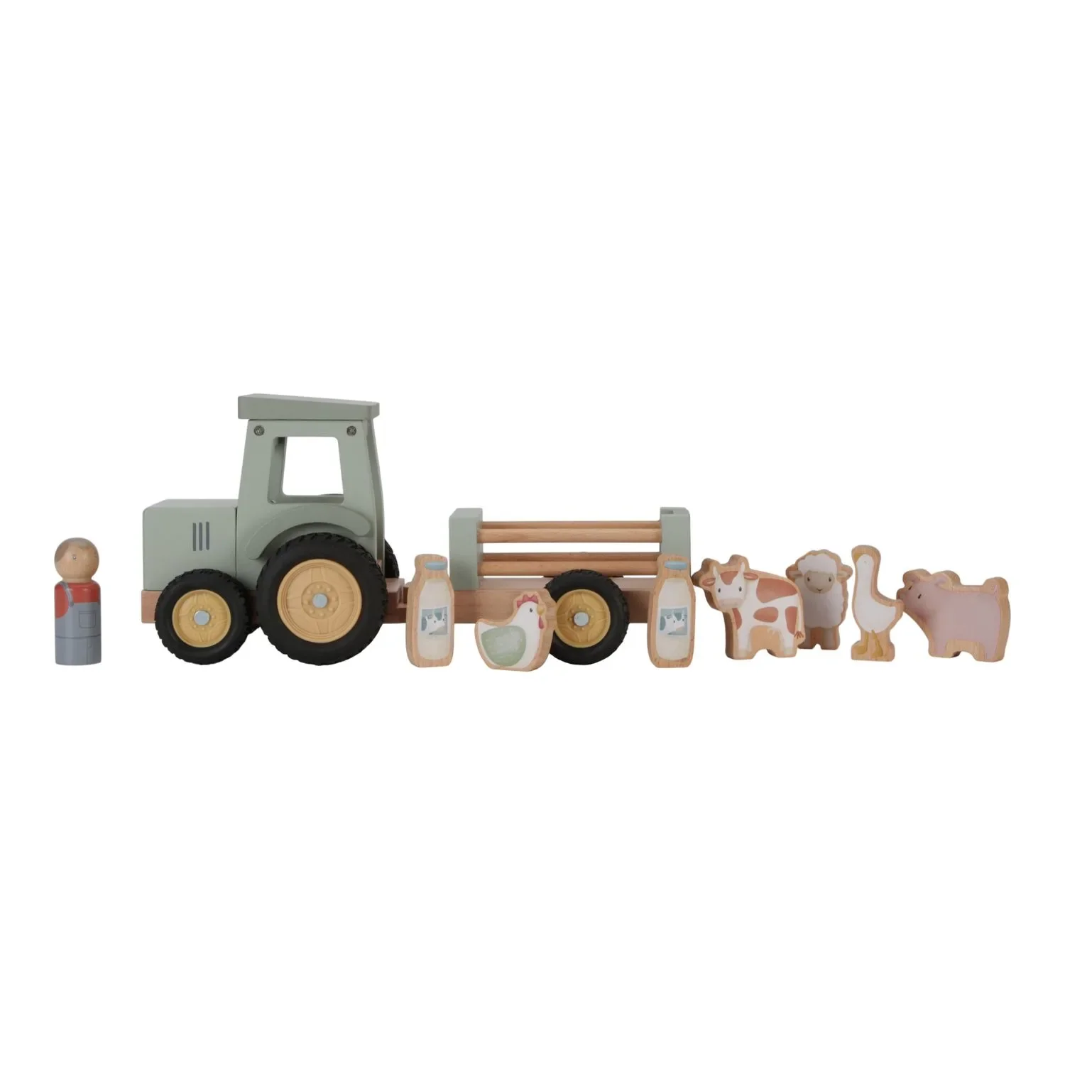Little Dutch Spielzeug Traktor mit Anhänger Little Farm, 30x12x14,5