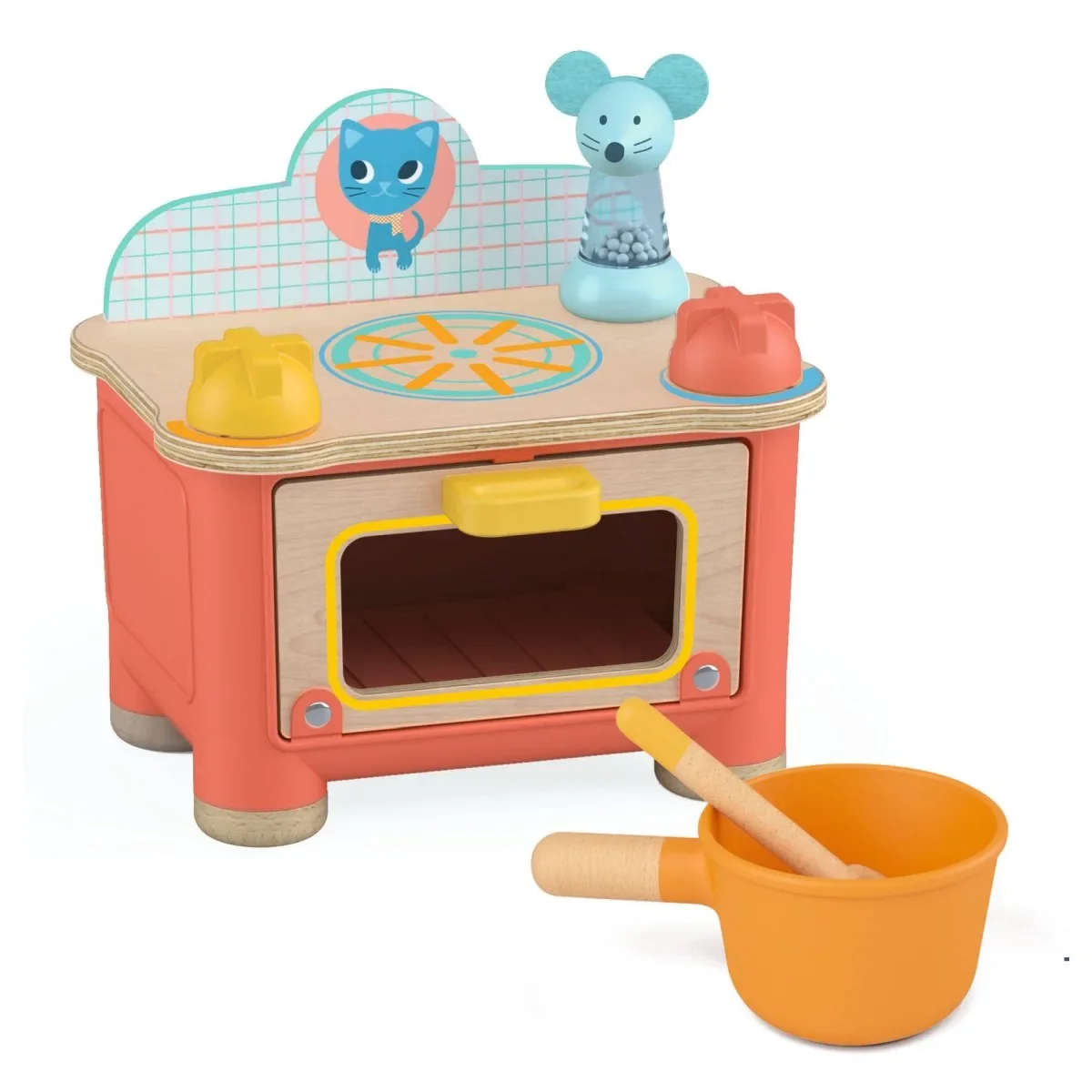 Djeco Kinderküche, Spielküche, Puppengeschirr, Rollenspiel - Kitten stove