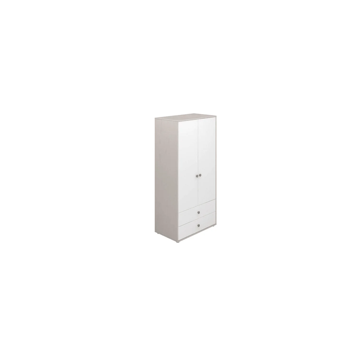Flexa Kleiderschrank - Classic, mit 2 Türen und 2 Schubladen, 101,3x202,5 cm, Farbe: Grau gekalkt / Weiß / Naturgrün