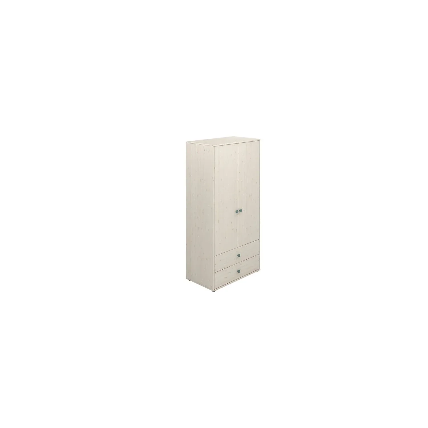 Flexa Kleiderschrank - Classic, mit 2 Türen und 2 Schubladen, 101,3x202,5 cm, Farbe: Weiß gekalkt / Weiß gekalkt / Türkis