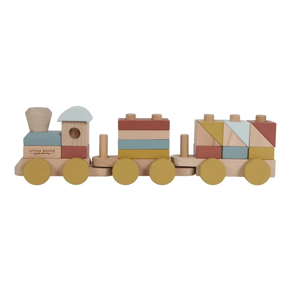 Little Dutch Holzeisenbahn mit Steckklötzen naturfarben