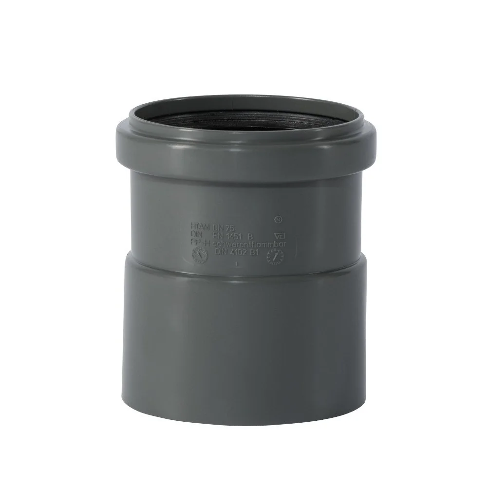 HT Rohr 75, Aufsteckmuffe, HTsafeAM mit Manschette DN/OD 75, Abflussrohr