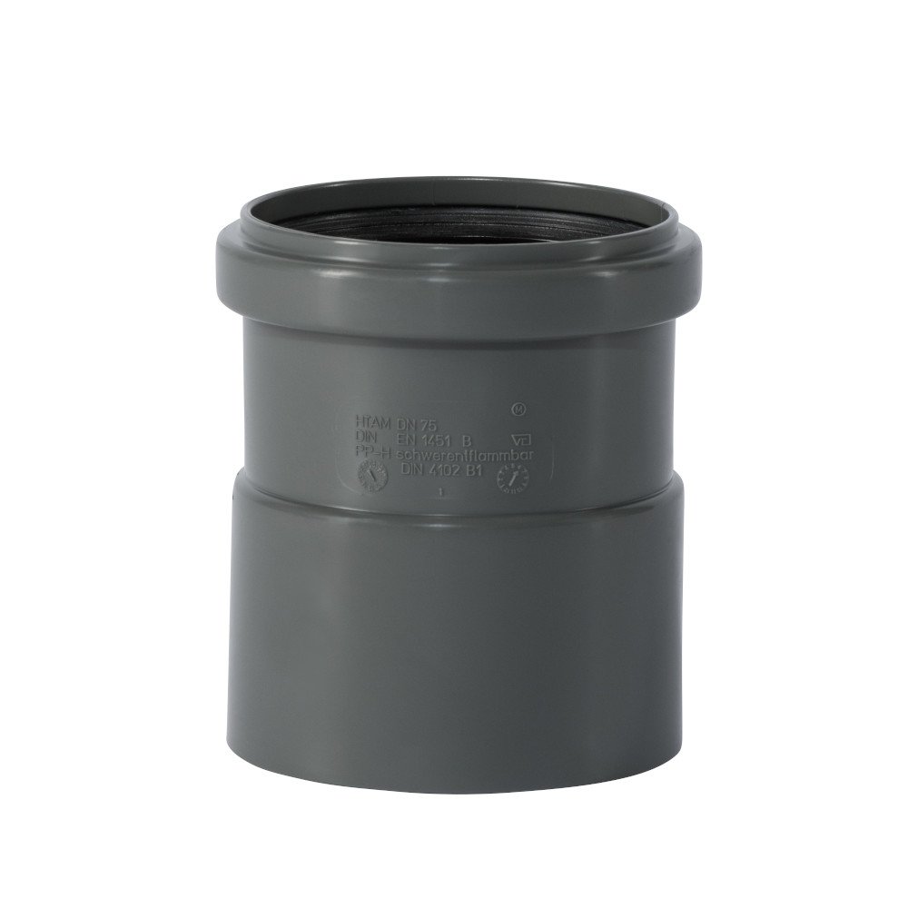 HT Rohr 75, Aufsteckmuffe, HTsafeAM mit Manschette DN/OD 75, Abflussrohr