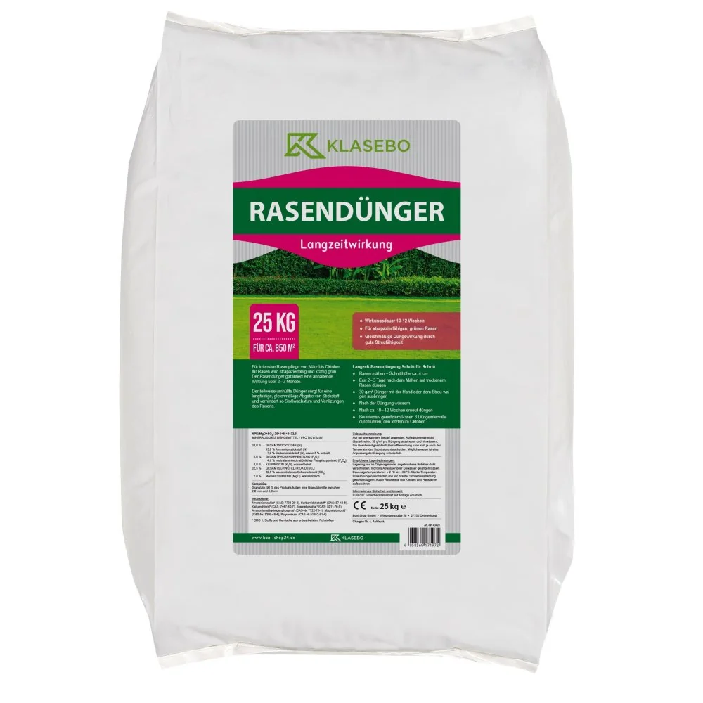 Rasendünger Langzeit 25kg, Grasdünger NPK 20+5+8, Mineralischer Dünger